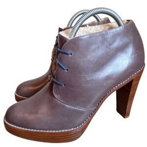 Cole Haan Ankle Bootie With Shearling Fur Lined Lace Up Gray Size 10